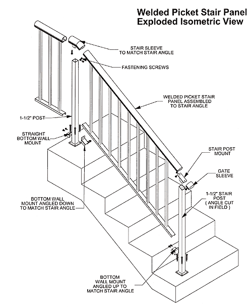 Picket Aluminum Hand Rail Isometric View